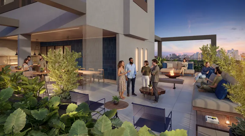 Cokitchen Terrace with prep counter, long dining table and covered outdoor area