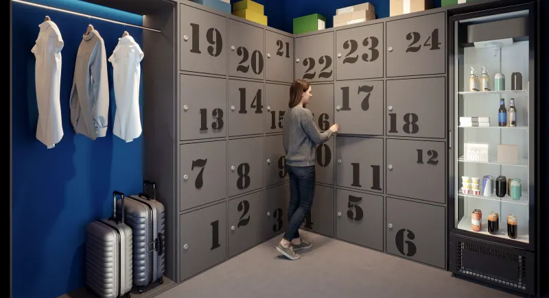 Delivery Room with compartmentalized lockers for packages