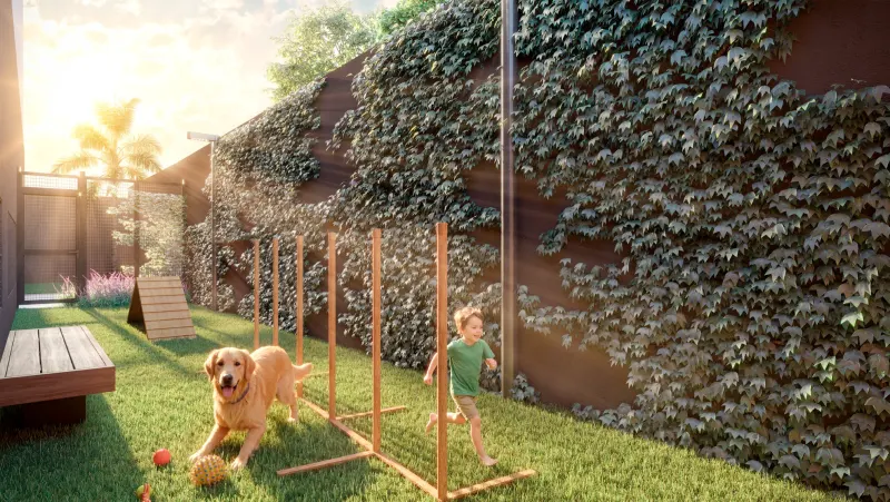 Pet Place with suitable flooring, drinking fountain and pet bath area