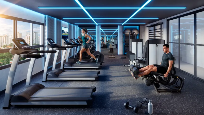 Single Wellness Space equipped with Life Fitness machines in front of wide windows