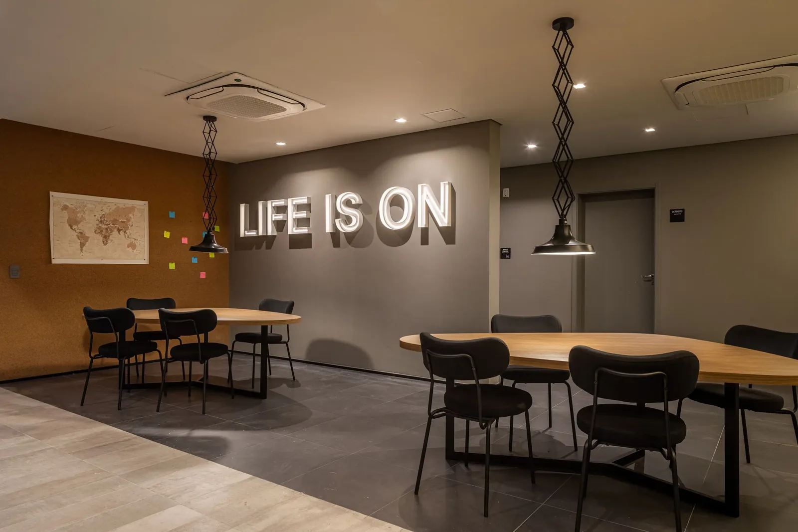 Room with illuminated Life is ON sign